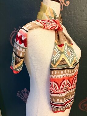 Jones New York Red, Olive & Tan Patterned Scarf